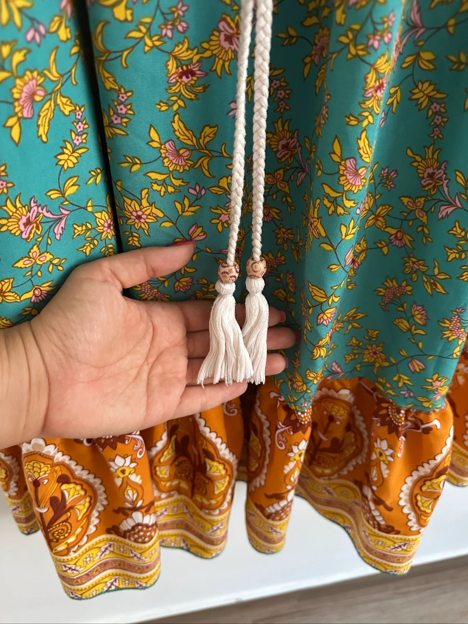 Korte Boho Chic jurk turkoois en mosterd / Ibiza tuniek maat L – photo 3
